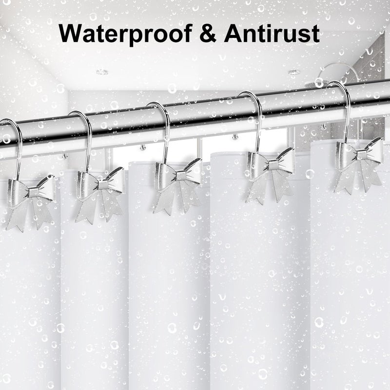 YanKiTour Silver Bow Shower Curtain Hooks, 12 Pack Metal Decorative Rings, Rust Proof Bow Knot Design for Bathroom Bedroom Living Room Baby Room Nursery Art Decor (Silver 1) - Image 4
